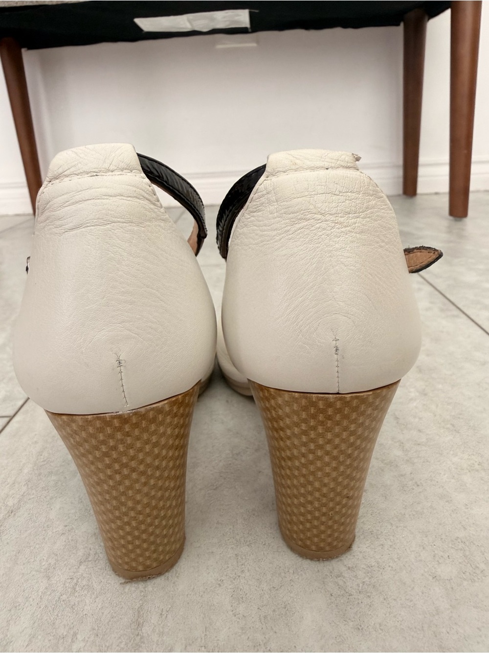 T-Strap Heels in Cream and Black — Classic Women's Dress Shoes - Picture 5 of 6
